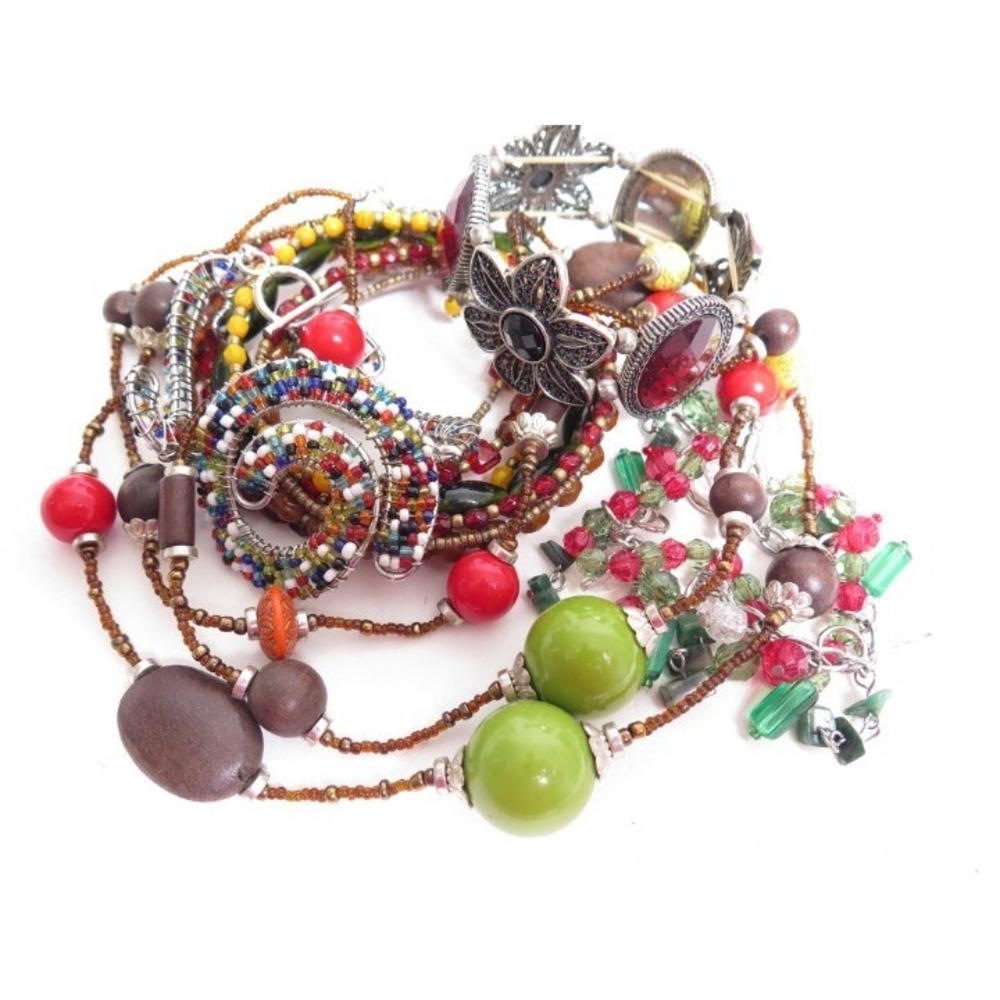 Colorful Beaded Memory Wire Bracelet Lot